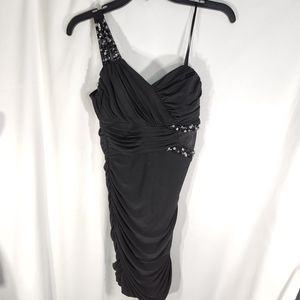 City Triangles Black One Shoulder Sequin Accents Ruched Mini Prom Dress Sz Small